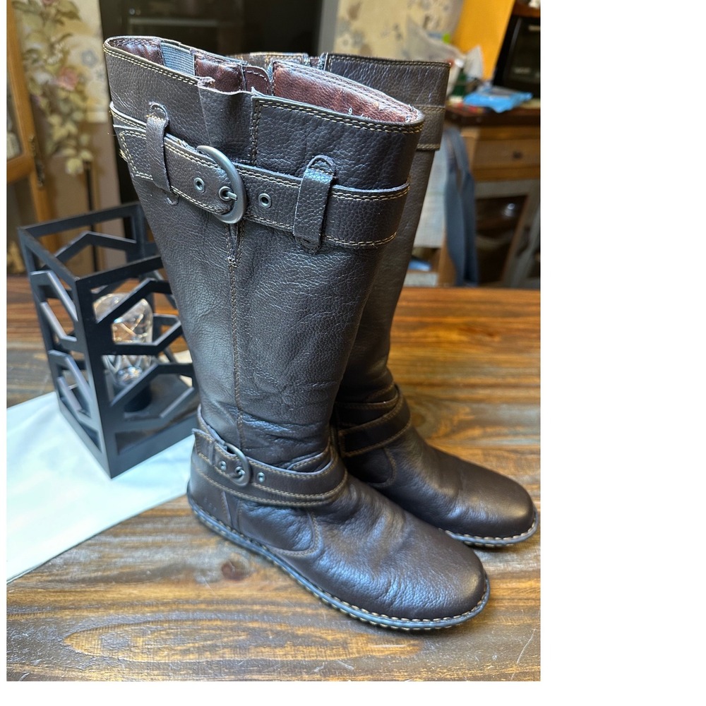 B.O.C. Women Brown Leather Tall Moto Riding Boot Buckle Straps Size 9 M/W C14223